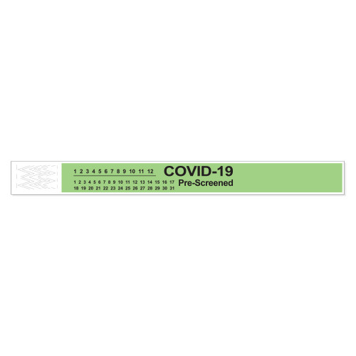 Short Stay COVID-19 SHORT STAY ALERT BANDS TYVEK COVID-19 PRE-SCREENED PRE-PRINTED, 1 X 10 ADULT/PEDI LIME $75.29/Box of 1000 PDC / Pharmex 3050P-75-PDR