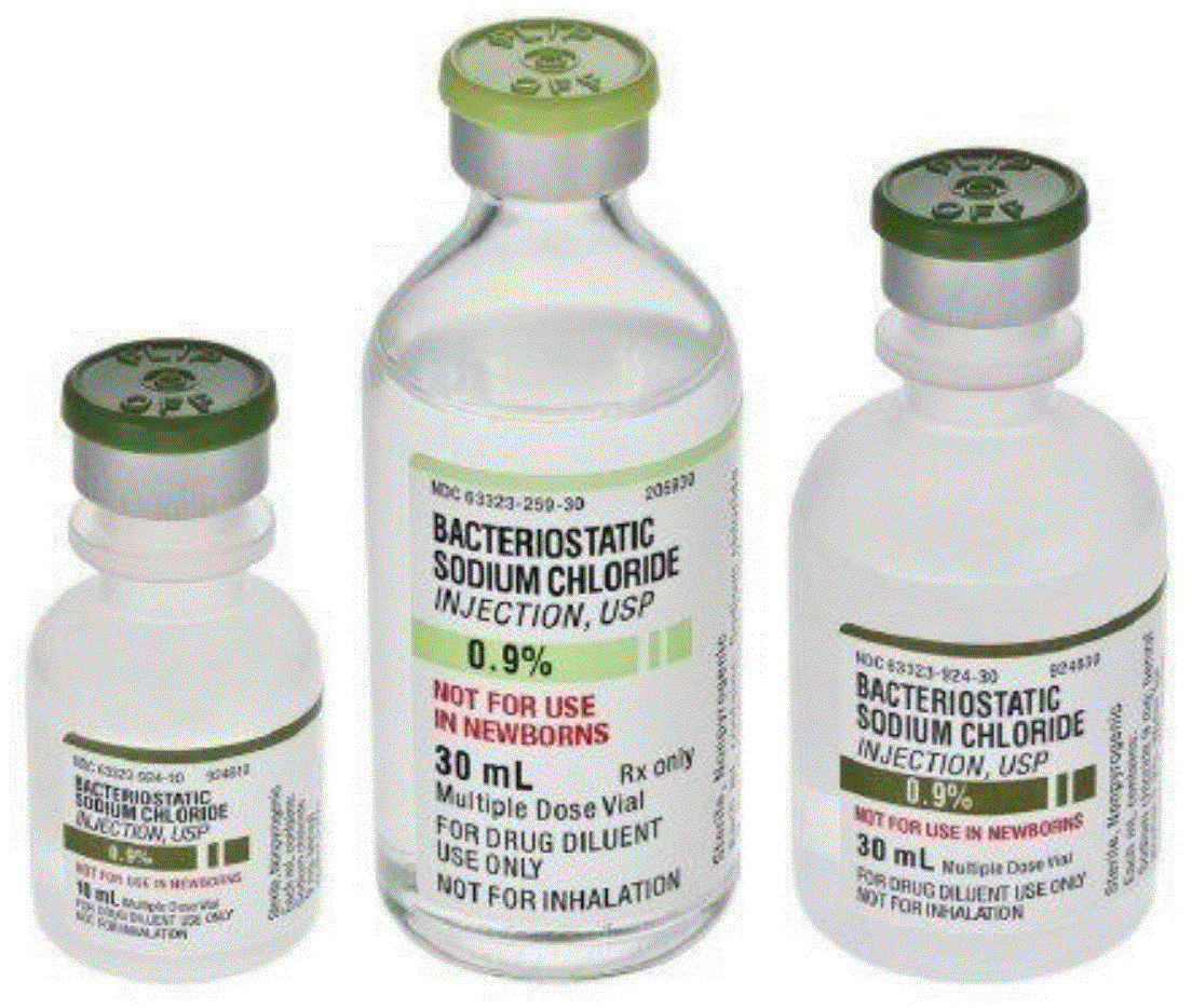 Hospira Bacteriostatic Sodium Chloride 0.9% Injection 10ML FTV $10.50/Each Modern Medical Products 2843