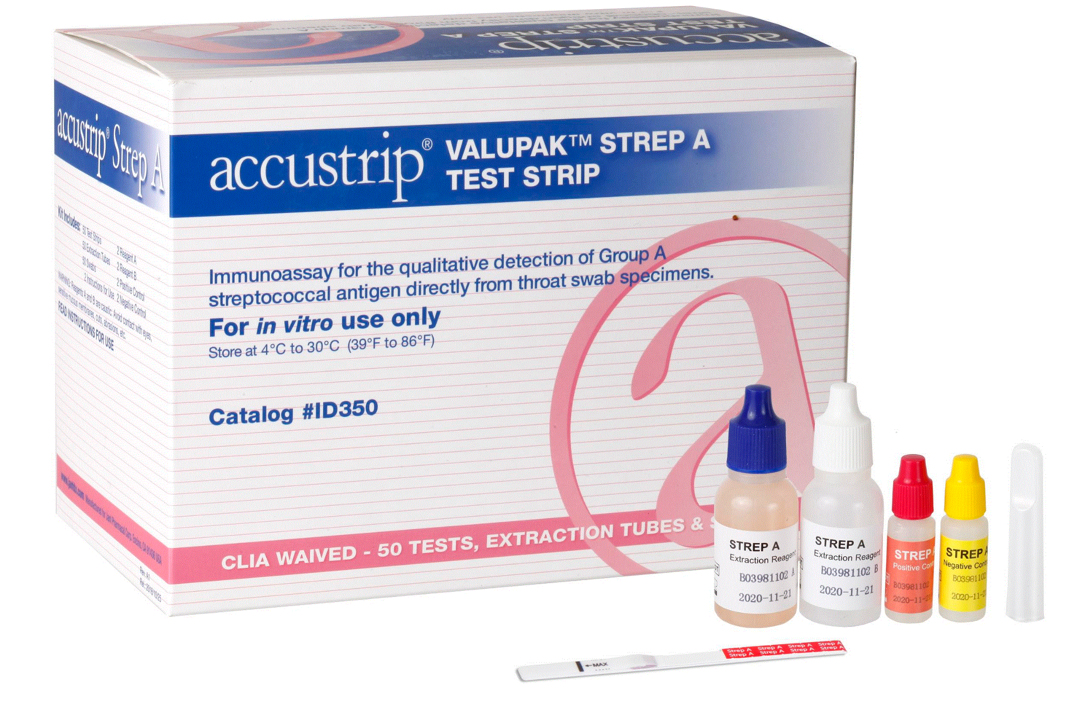 Accutest ValuPak Strep A Test Strip - PROMO $57.00/Kit of 50 Jant Pharmacal ID350