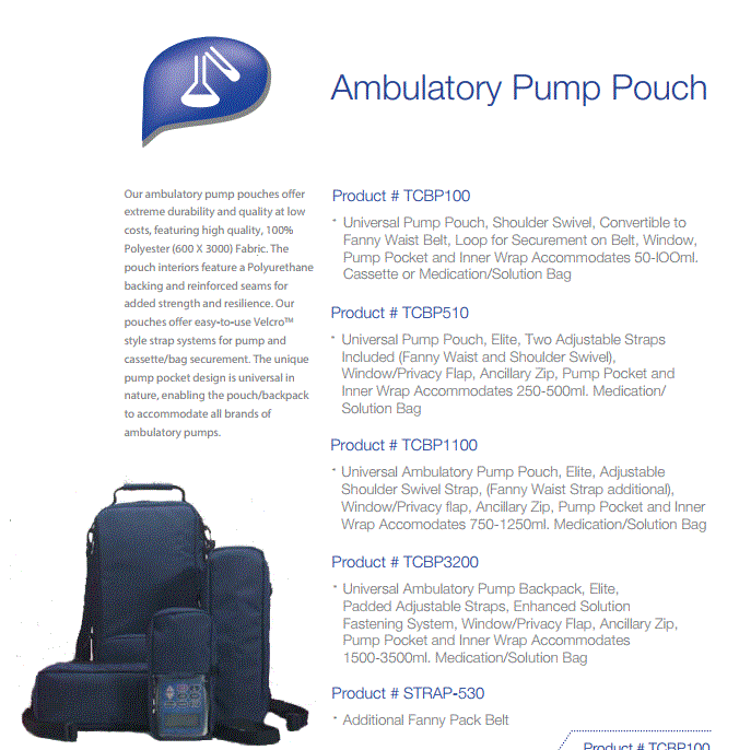 Universal Pump Pouches Products, Supplies and Equipment