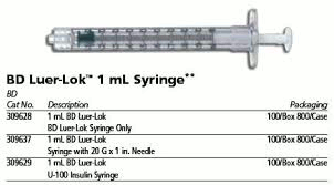 1 mL Syringes without Needle BD 309628, 309659, 329650, BD Syringe
