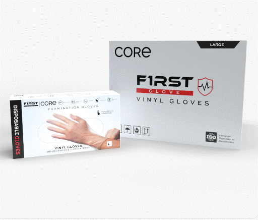 First Glove CORE VINYL EXAM GLOVES, PF, Clear, 4.5 mil, Large $43.56/Case of 1000 First Glove 5003