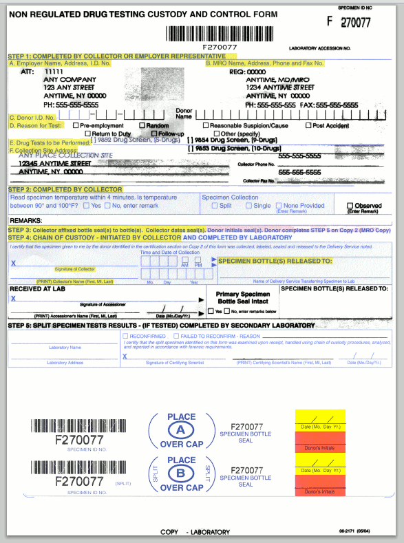 PacTox Non DOT Chain of Custody Form $0.00/Form PacTox PT-F-NCOC